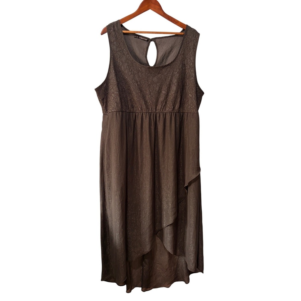 Maurices Brown Metallic Lace Bodice High Low Cocktail Dress Sleeveless Size 3